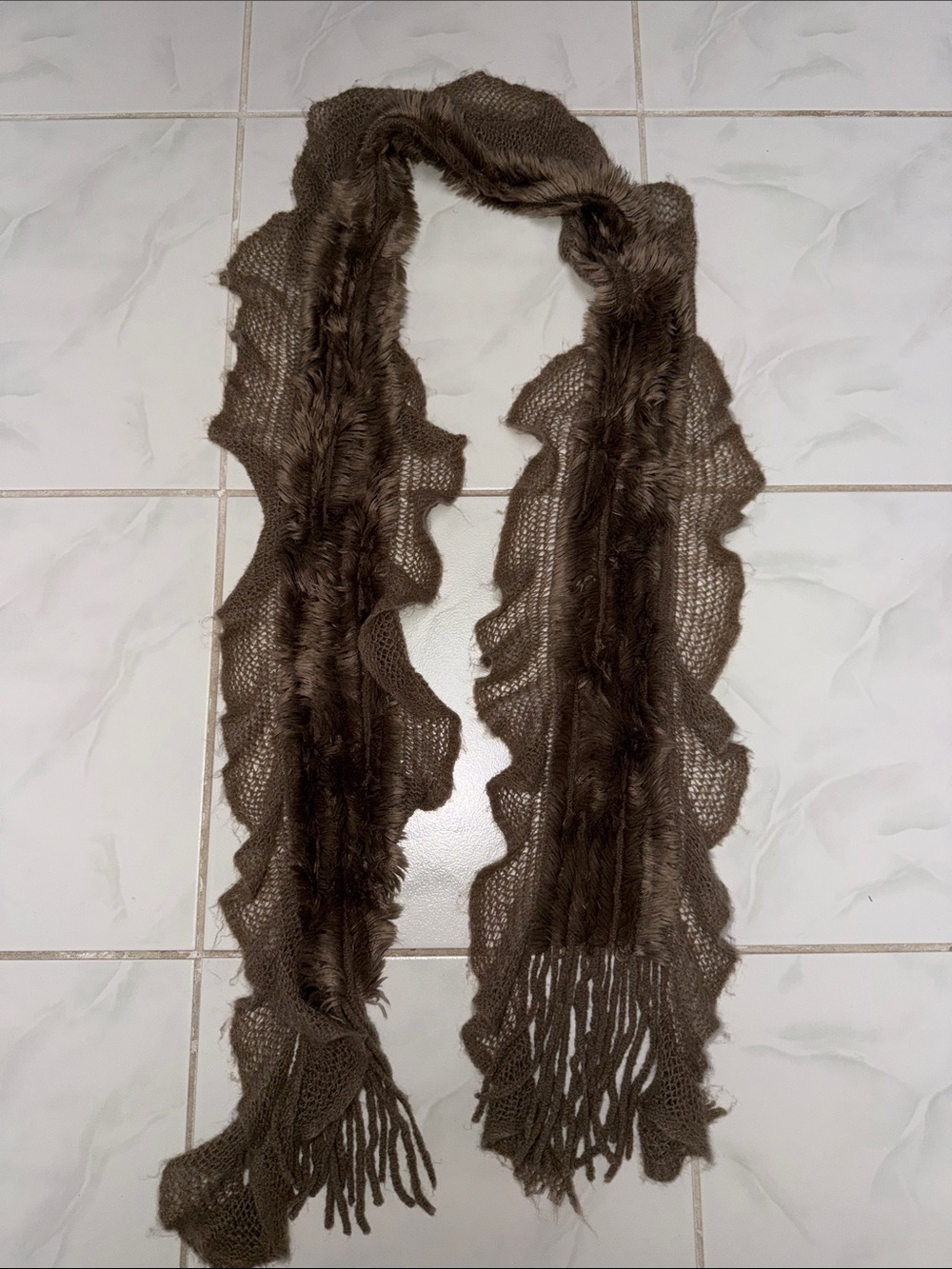 Brown Women's Fringe Ruffle Scarf